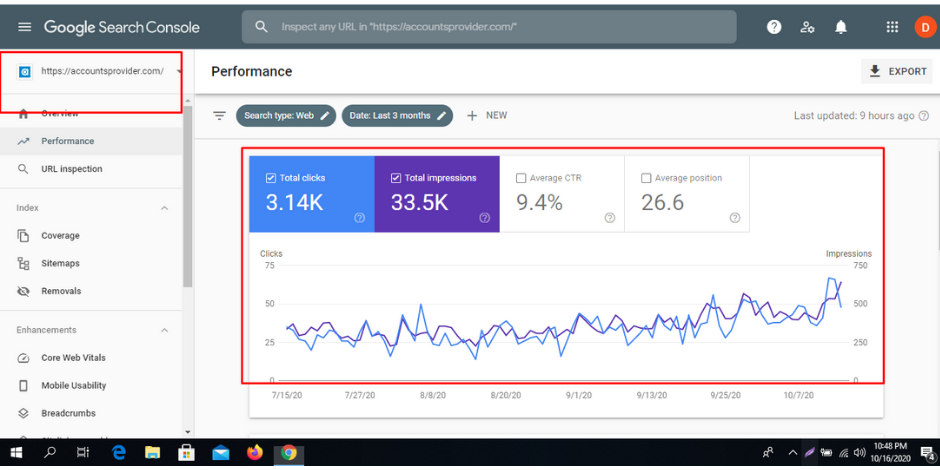 google search console result